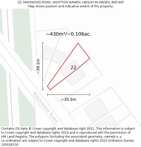 22, MAYSWOOD ROAD, WOOTTON WAWEN, HENLEY-IN-ARDEN, B95 6AT: Plot and title map