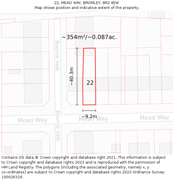 22, MEAD WAY, BROMLEY, BR2 9EW: Plot and title map