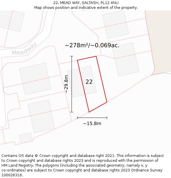 22, MEAD WAY, SALTASH, PL12 4NU: Plot and title map