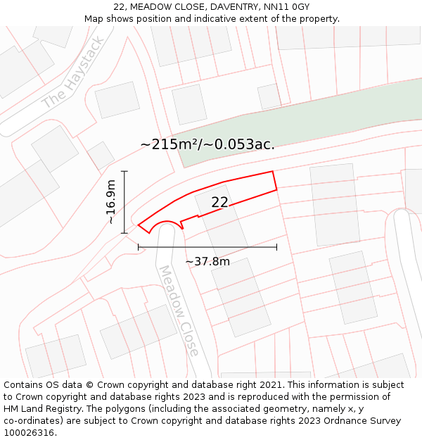 22, MEADOW CLOSE, DAVENTRY, NN11 0GY: Plot and title map