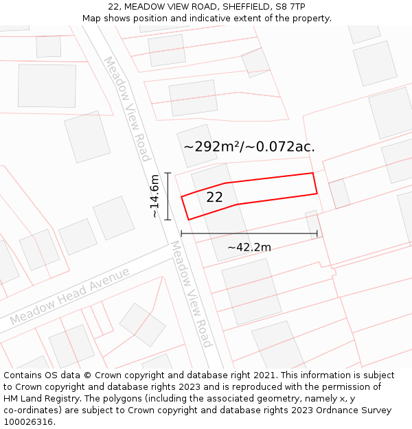 22, MEADOW VIEW ROAD, SHEFFIELD, S8 7TP: Plot and title map
