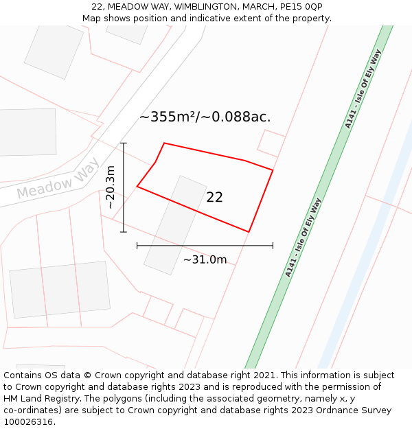 22, MEADOW WAY, WIMBLINGTON, MARCH, PE15 0QP: Plot and title map