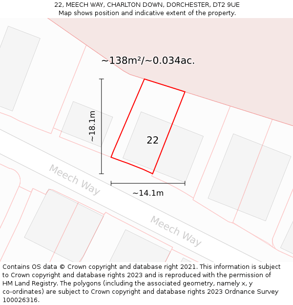 22, MEECH WAY, CHARLTON DOWN, DORCHESTER, DT2 9UE: Plot and title map