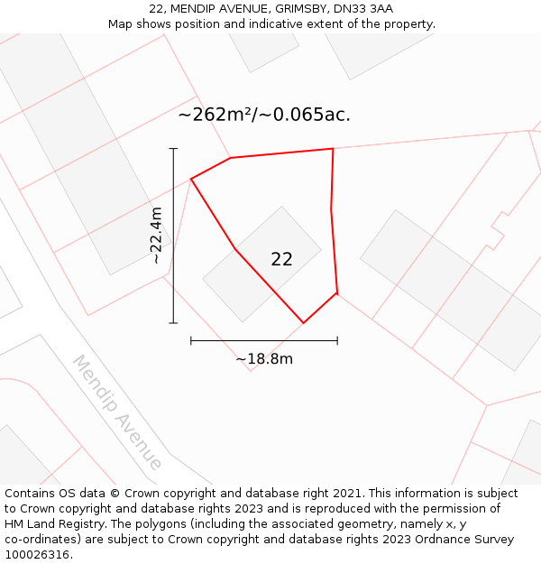 22, MENDIP AVENUE, GRIMSBY, DN33 3AA: Plot and title map