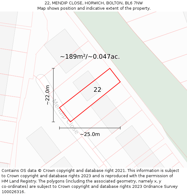 22, MENDIP CLOSE, HORWICH, BOLTON, BL6 7NW: Plot and title map