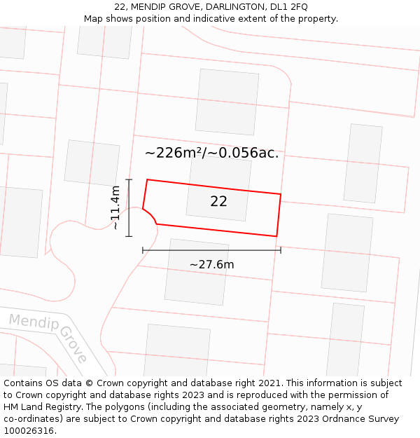 22, MENDIP GROVE, DARLINGTON, DL1 2FQ: Plot and title map