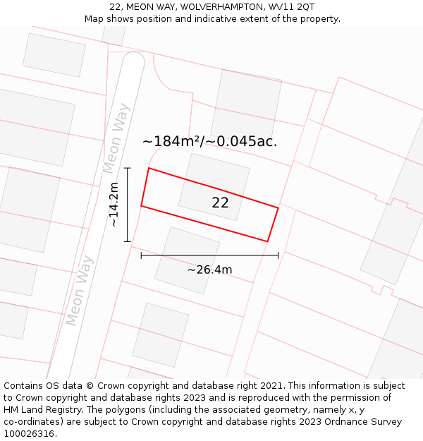 22, MEON WAY, WOLVERHAMPTON, WV11 2QT: Plot and title map