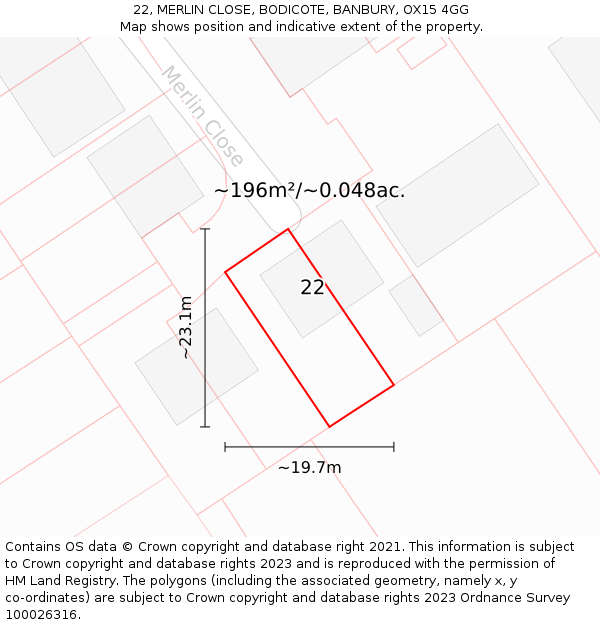 22, MERLIN CLOSE, BODICOTE, BANBURY, OX15 4GG: Plot and title map