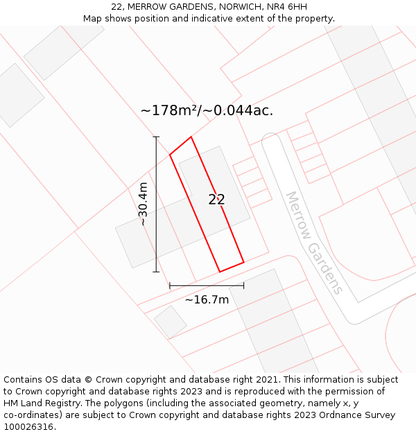 22, MERROW GARDENS, NORWICH, NR4 6HH: Plot and title map