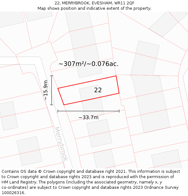 22, MERRYBROOK, EVESHAM, WR11 2QF: Plot and title map