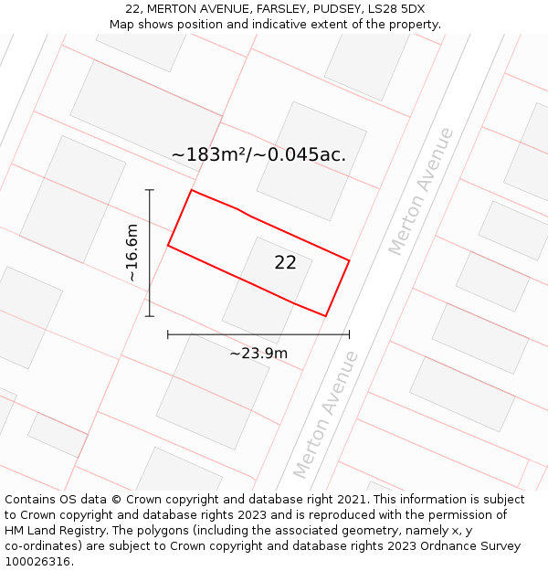 22, MERTON AVENUE, FARSLEY, PUDSEY, LS28 5DX: Plot and title map