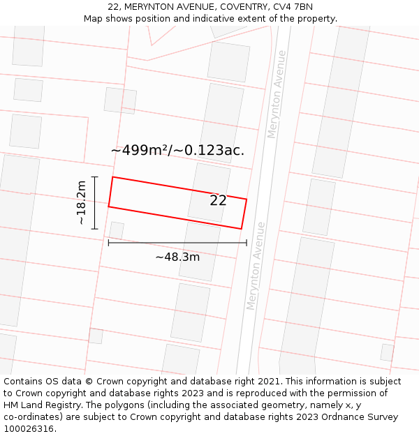 22, MERYNTON AVENUE, COVENTRY, CV4 7BN: Plot and title map