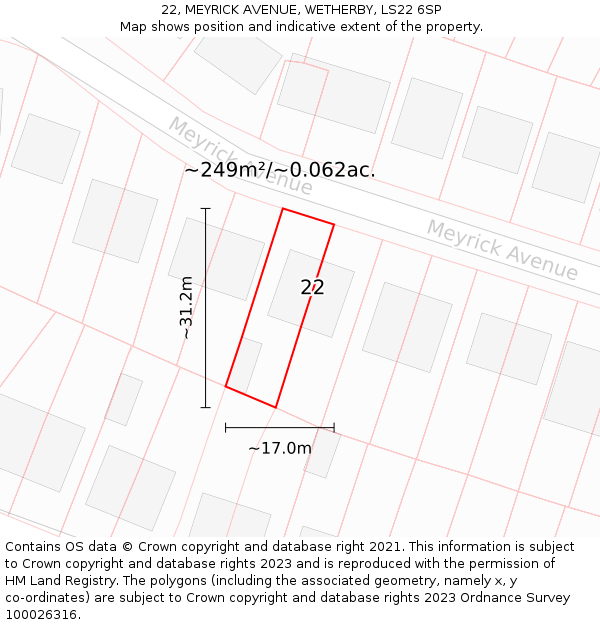 22, MEYRICK AVENUE, WETHERBY, LS22 6SP: Plot and title map