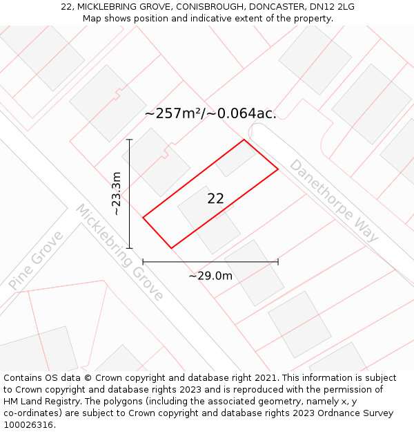 22, MICKLEBRING GROVE, CONISBROUGH, DONCASTER, DN12 2LG: Plot and title map