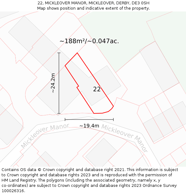 22, MICKLEOVER MANOR, MICKLEOVER, DERBY, DE3 0SH: Plot and title map