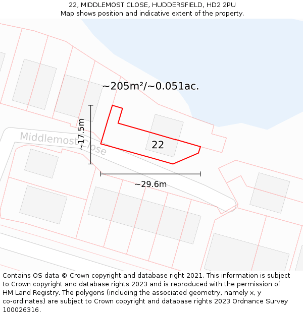 22, MIDDLEMOST CLOSE, HUDDERSFIELD, HD2 2PU: Plot and title map