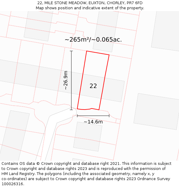 22, MILE STONE MEADOW, EUXTON, CHORLEY, PR7 6FD: Plot and title map