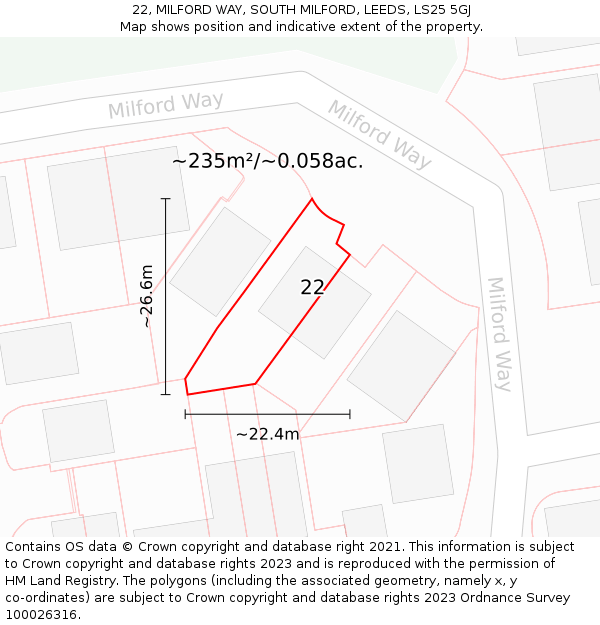 22, MILFORD WAY, SOUTH MILFORD, LEEDS, LS25 5GJ: Plot and title map