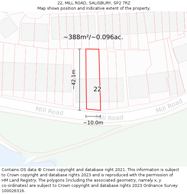 22, MILL ROAD, SALISBURY, SP2 7RZ: Plot and title map