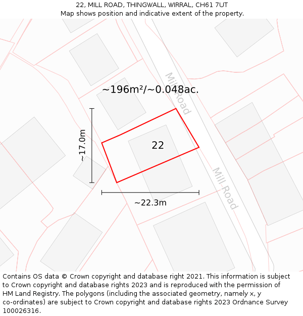 22, MILL ROAD, THINGWALL, WIRRAL, CH61 7UT: Plot and title map