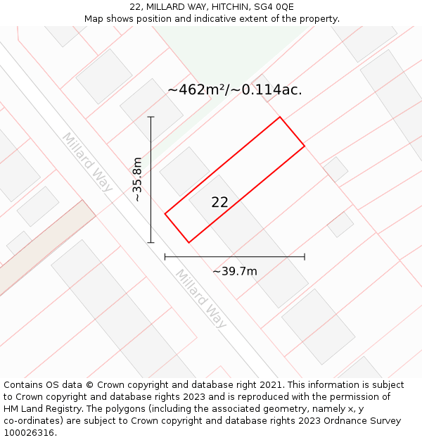 22, MILLARD WAY, HITCHIN, SG4 0QE: Plot and title map