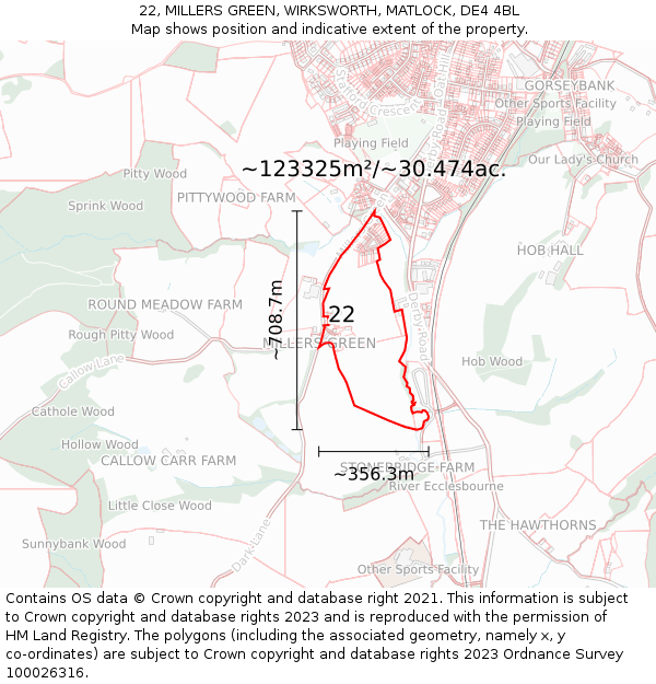 22, MILLERS GREEN, WIRKSWORTH, MATLOCK, DE4 4BL: Plot and title map