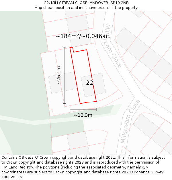 22, MILLSTREAM CLOSE, ANDOVER, SP10 2NB: Plot and title map