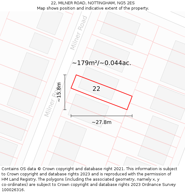 22, MILNER ROAD, NOTTINGHAM, NG5 2ES: Plot and title map