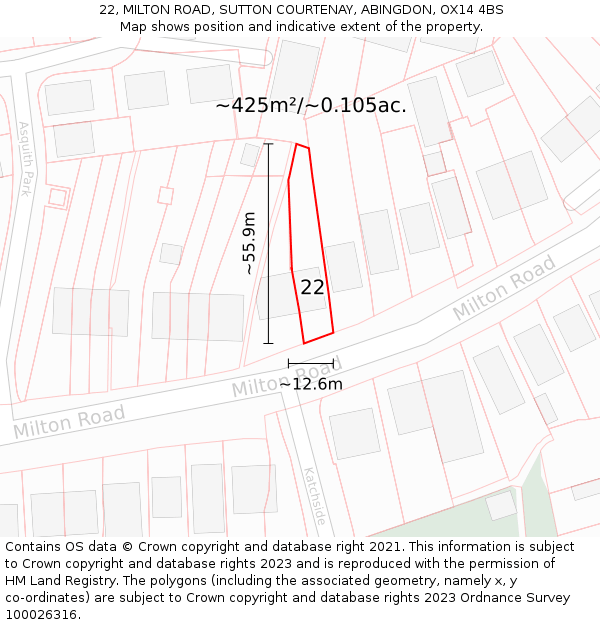 22, MILTON ROAD, SUTTON COURTENAY, ABINGDON, OX14 4BS: Plot and title map