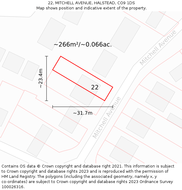 22, MITCHELL AVENUE, HALSTEAD, CO9 1DS: Plot and title map