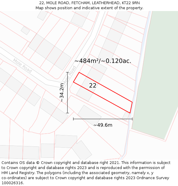 22, MOLE ROAD, FETCHAM, LEATHERHEAD, KT22 9RN: Plot and title map