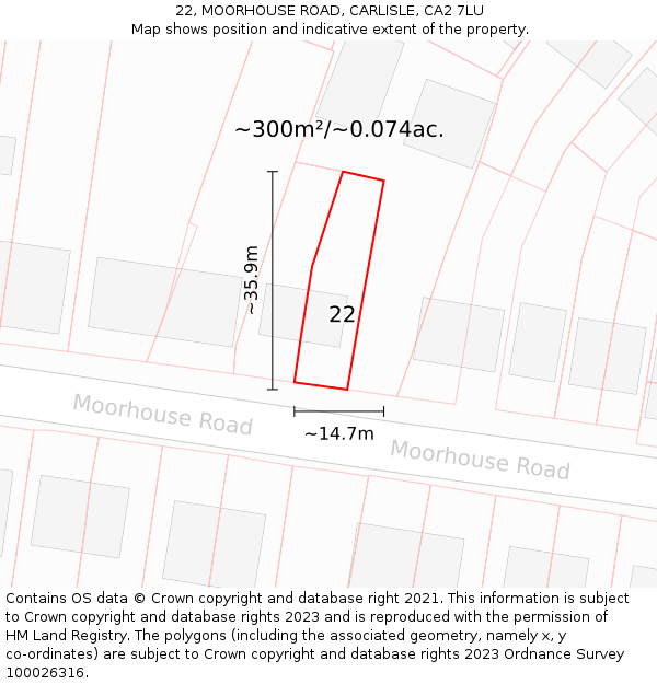 22, MOORHOUSE ROAD, CARLISLE, CA2 7LU: Plot and title map