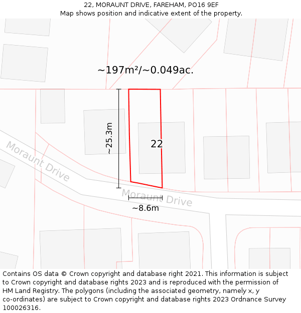22, MORAUNT DRIVE, FAREHAM, PO16 9EF: Plot and title map
