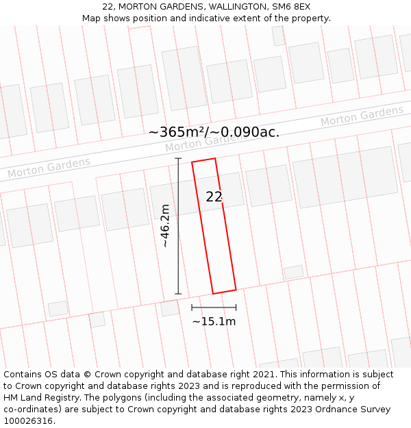22, MORTON GARDENS, WALLINGTON, SM6 8EX: Plot and title map