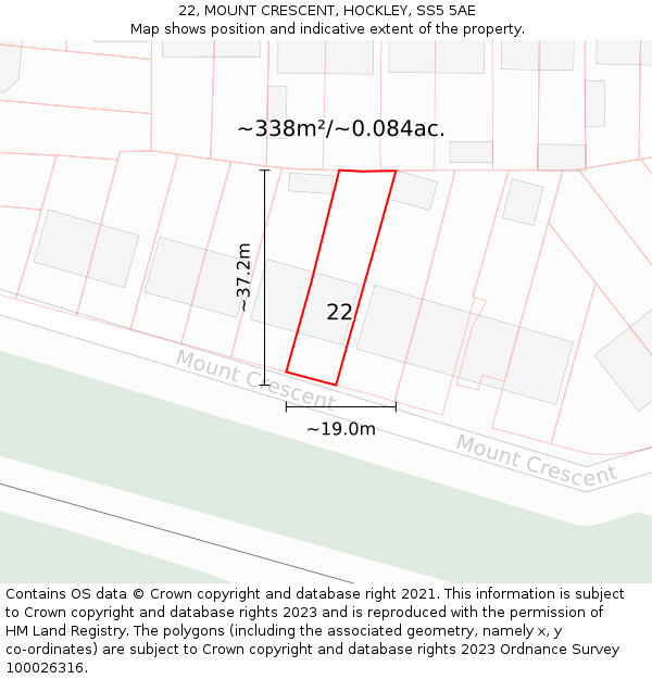 22, MOUNT CRESCENT, HOCKLEY, SS5 5AE: Plot and title map