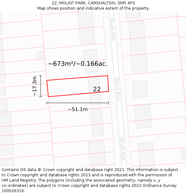 22, MOUNT PARK, CARSHALTON, SM5 4PS: Plot and title map
