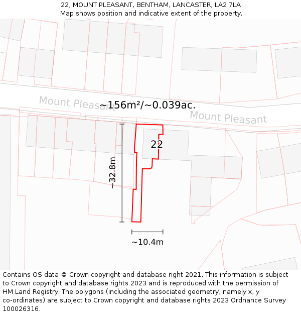 22, MOUNT PLEASANT, BENTHAM, LANCASTER, LA2 7LA: Plot and title map