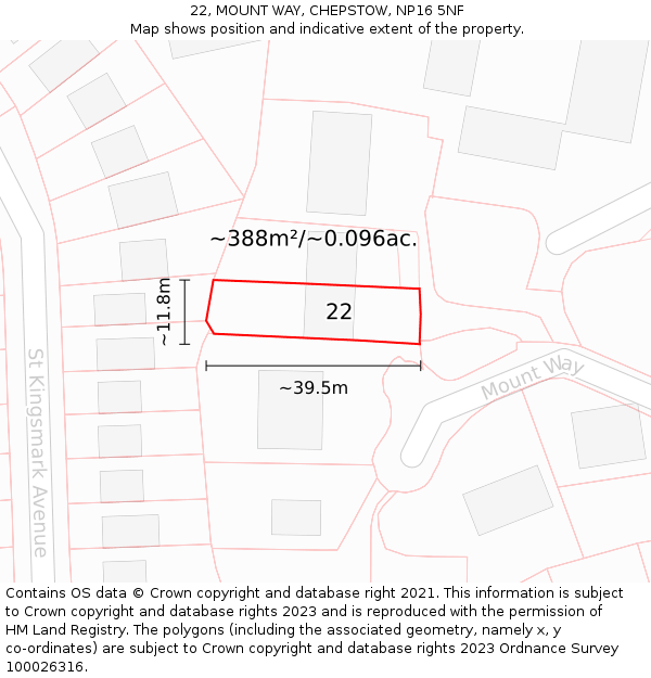 22, MOUNT WAY, CHEPSTOW, NP16 5NF: Plot and title map