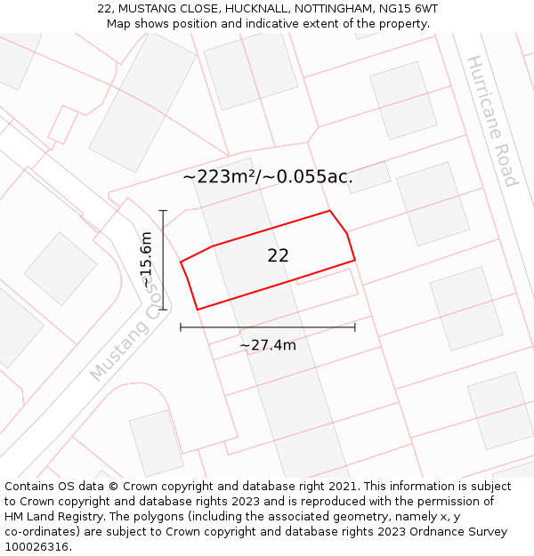 22, MUSTANG CLOSE, HUCKNALL, NOTTINGHAM, NG15 6WT: Plot and title map