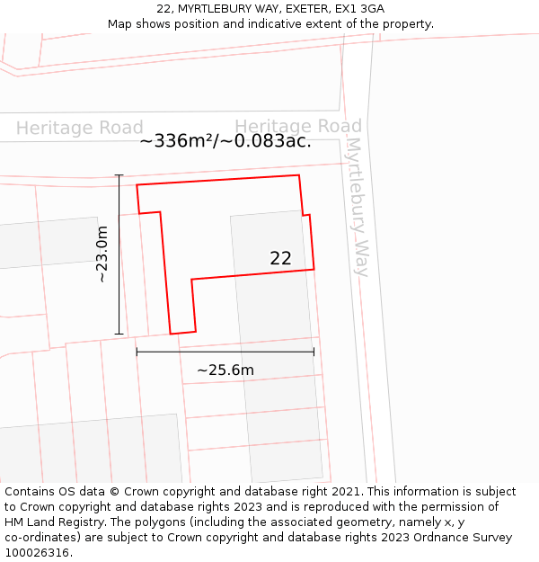 22, MYRTLEBURY WAY, EXETER, EX1 3GA: Plot and title map
