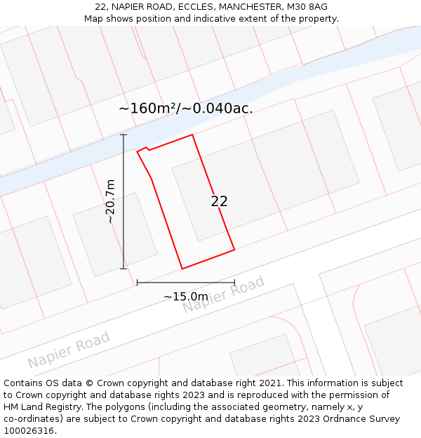 22, NAPIER ROAD, ECCLES, MANCHESTER, M30 8AG: Plot and title map
