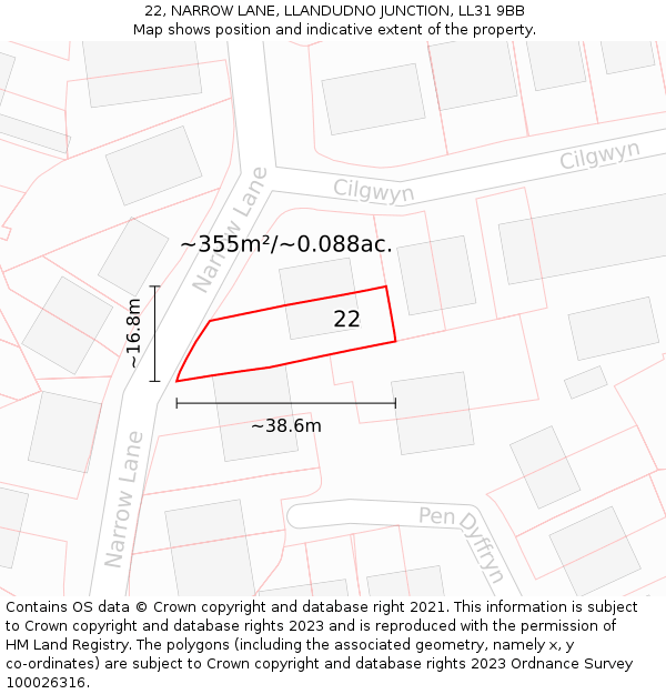 22, NARROW LANE, LLANDUDNO JUNCTION, LL31 9BB: Plot and title map