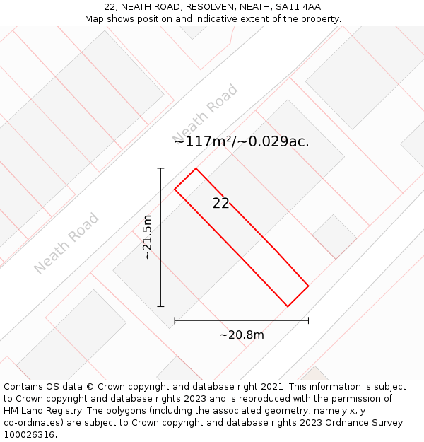 22, NEATH ROAD, RESOLVEN, NEATH, SA11 4AA: Plot and title map