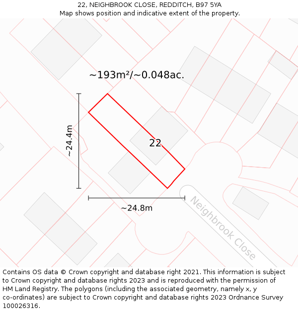 22, NEIGHBROOK CLOSE, REDDITCH, B97 5YA: Plot and title map
