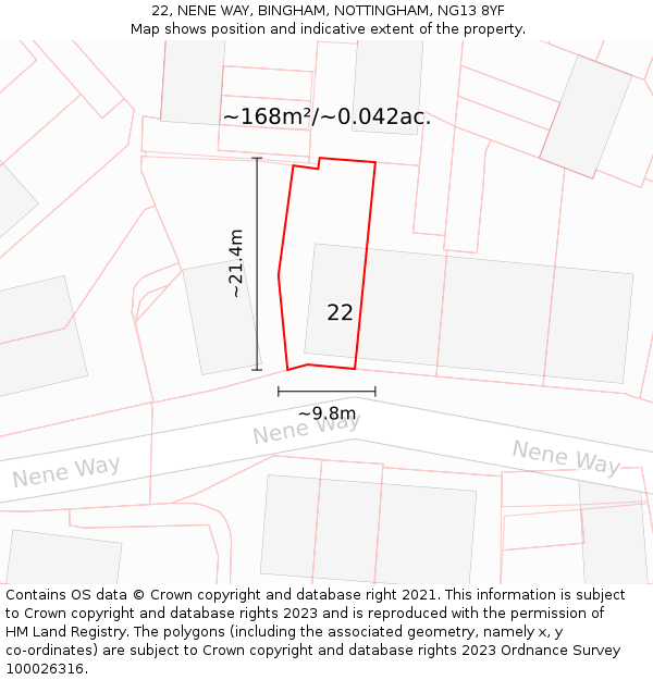 22, NENE WAY, BINGHAM, NOTTINGHAM, NG13 8YF: Plot and title map