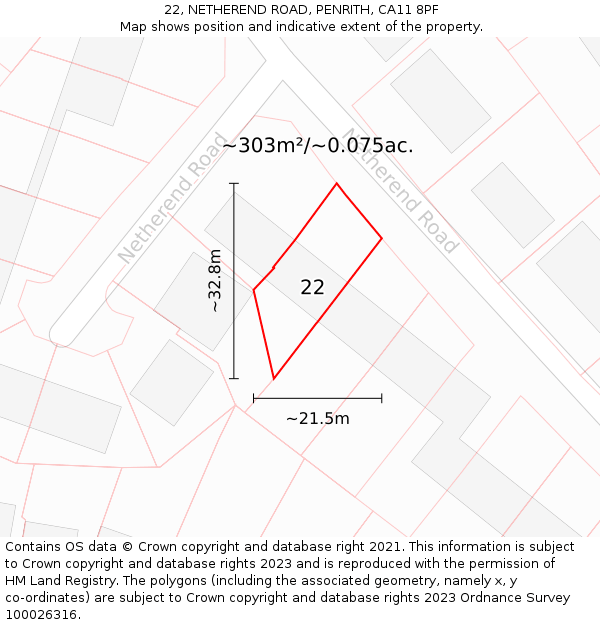 22, NETHEREND ROAD, PENRITH, CA11 8PF: Plot and title map
