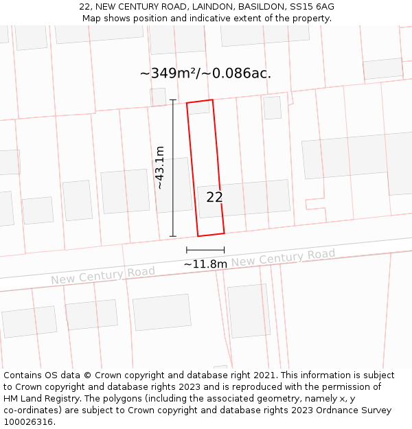22, NEW CENTURY ROAD, LAINDON, BASILDON, SS15 6AG: Plot and title map