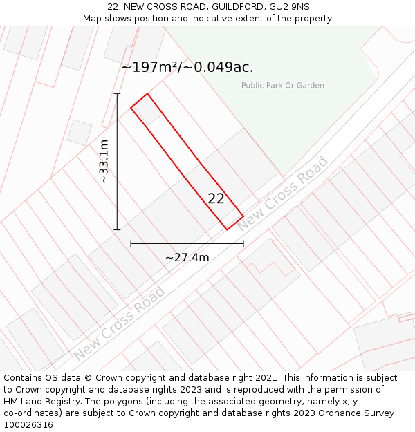22, NEW CROSS ROAD, GUILDFORD, GU2 9NS: Plot and title map