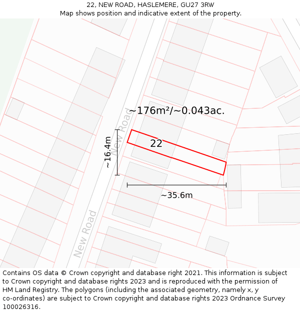 22, NEW ROAD, HASLEMERE, GU27 3RW: Plot and title map