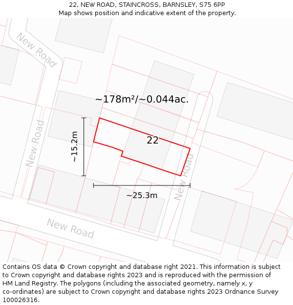 22, NEW ROAD, STAINCROSS, BARNSLEY, S75 6PP: Plot and title map